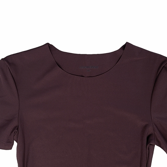 SOLD - NWT Commense Burgundy Short Sleeve Raw Crewneck Comfort Stretch Bodysuit - Picture 5 of 8